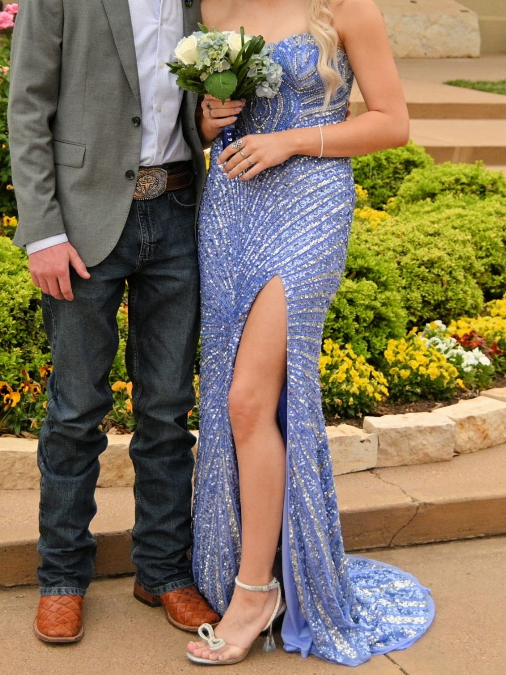 Jovani Periwinkle Sequin Strapless Prom Gown - Picture 2 of 5